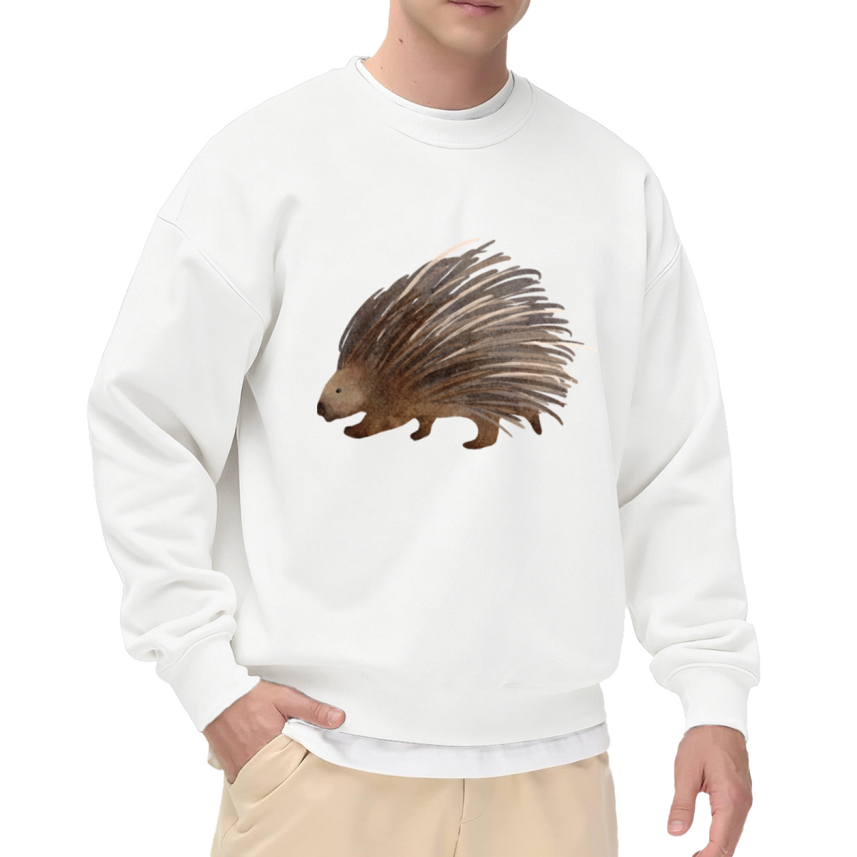 Watercolor Hedgehog Animal Art Crewneck Sweatshirt | Hand-Painted Woodland Creature Pullover, Nature Lover Gift