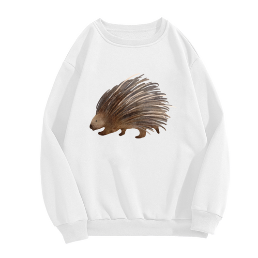 Watercolor Hedgehog Animal Art Crewneck Sweatshirt | Hand-Painted Woodland Creature Pullover, Nature Lover Gift