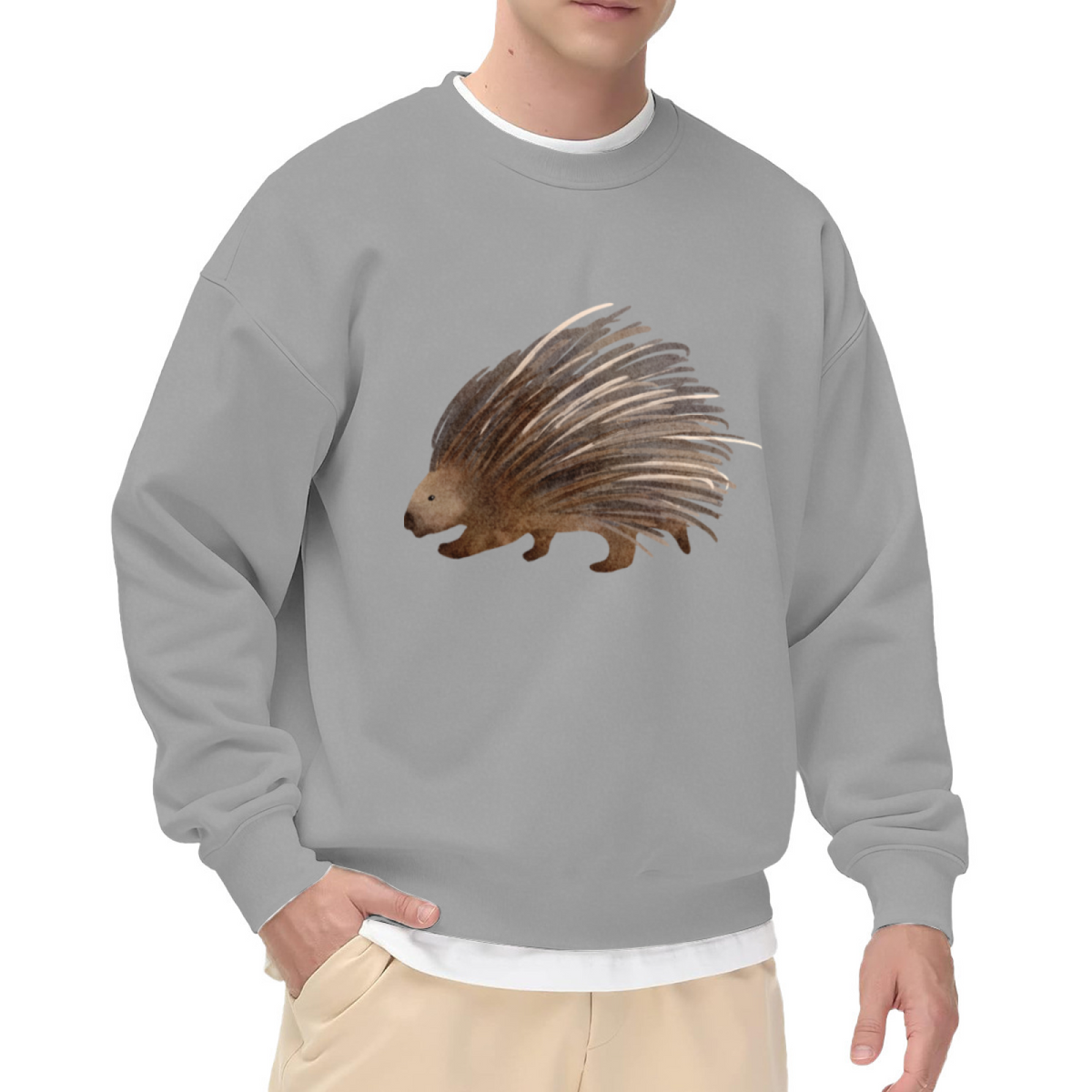 Watercolor Hedgehog Animal Art Crewneck Sweatshirt | Hand-Painted Woodland Creature Pullover, Nature Lover Gift