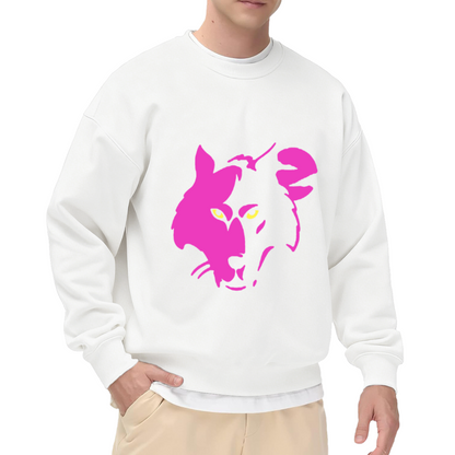 Neon Pink Cougar Head Crewneck Sweatshirt - Bold Wildcat Silhouette Pullover, Big Cat Lover Streetwear, Wildlife Graphic Top