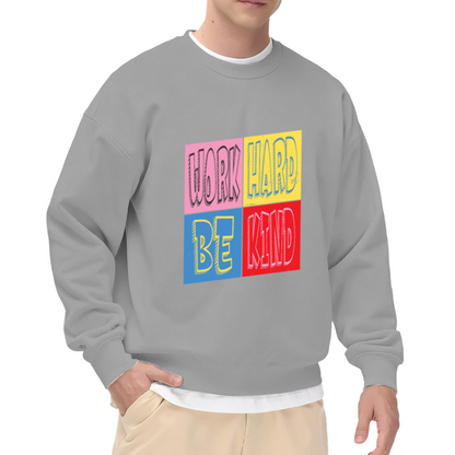 Work Hard Be Kind Color Block Crewneck Sweatshirt Retro Motivational Graphic