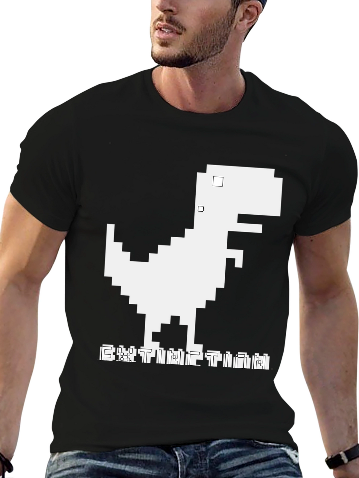 Extinction Pixel Dinosaur Black T-Shirt