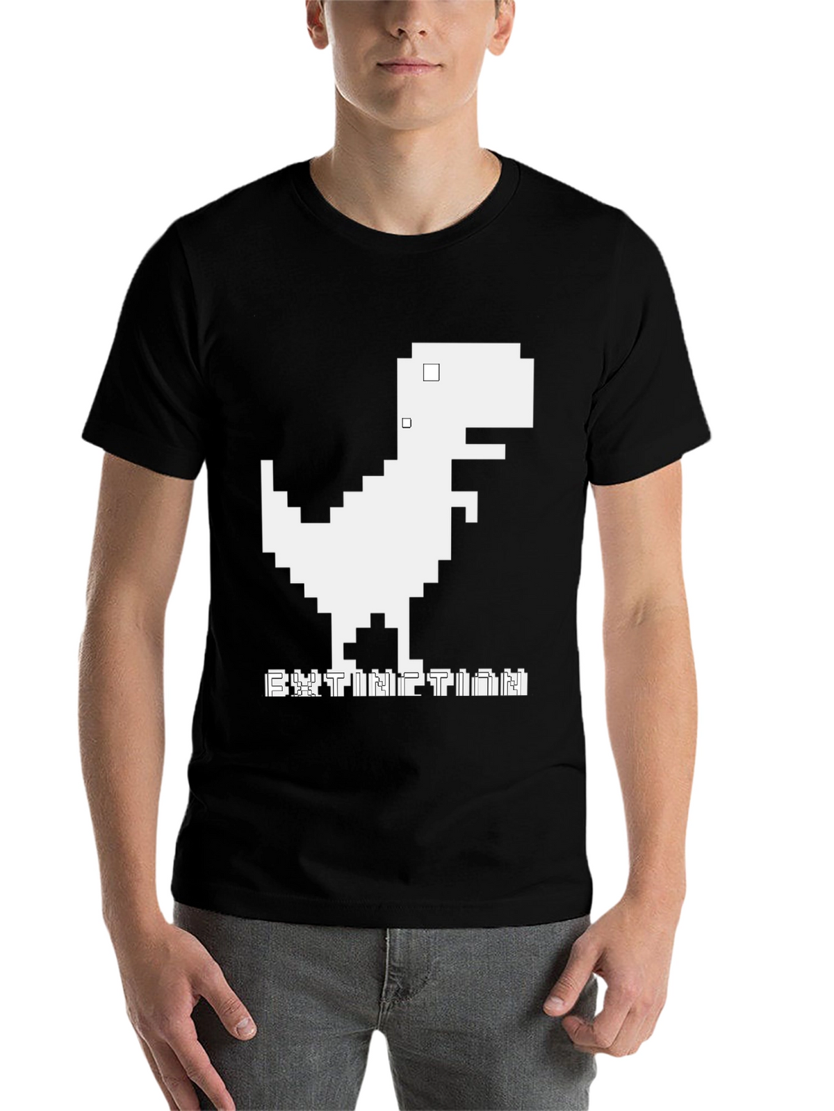 Extinction Pixel Dinosaur Black T-Shirt