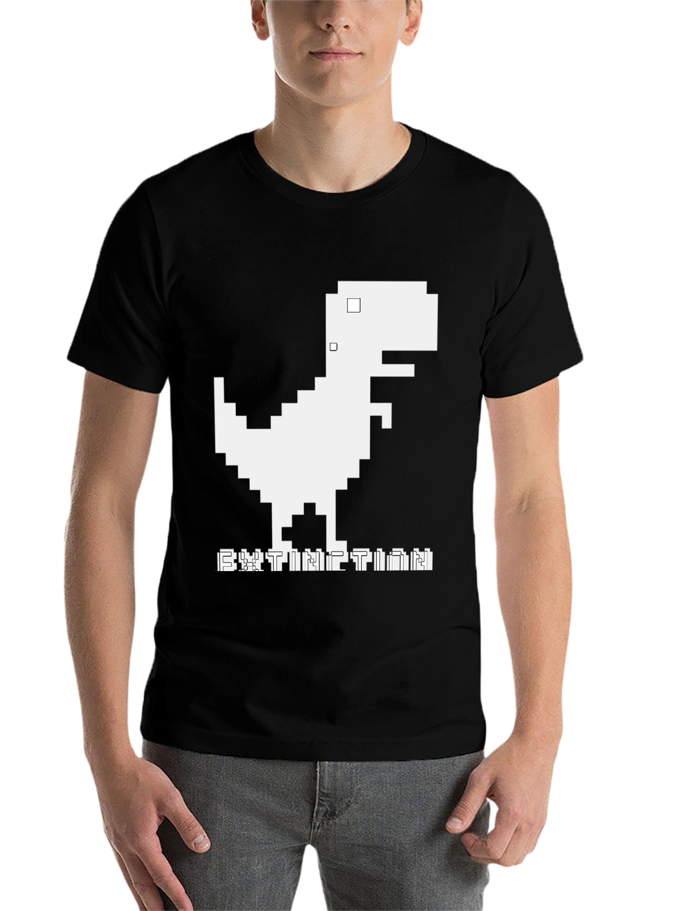 Extinction Pixel Dinosaur Black T-Shirt