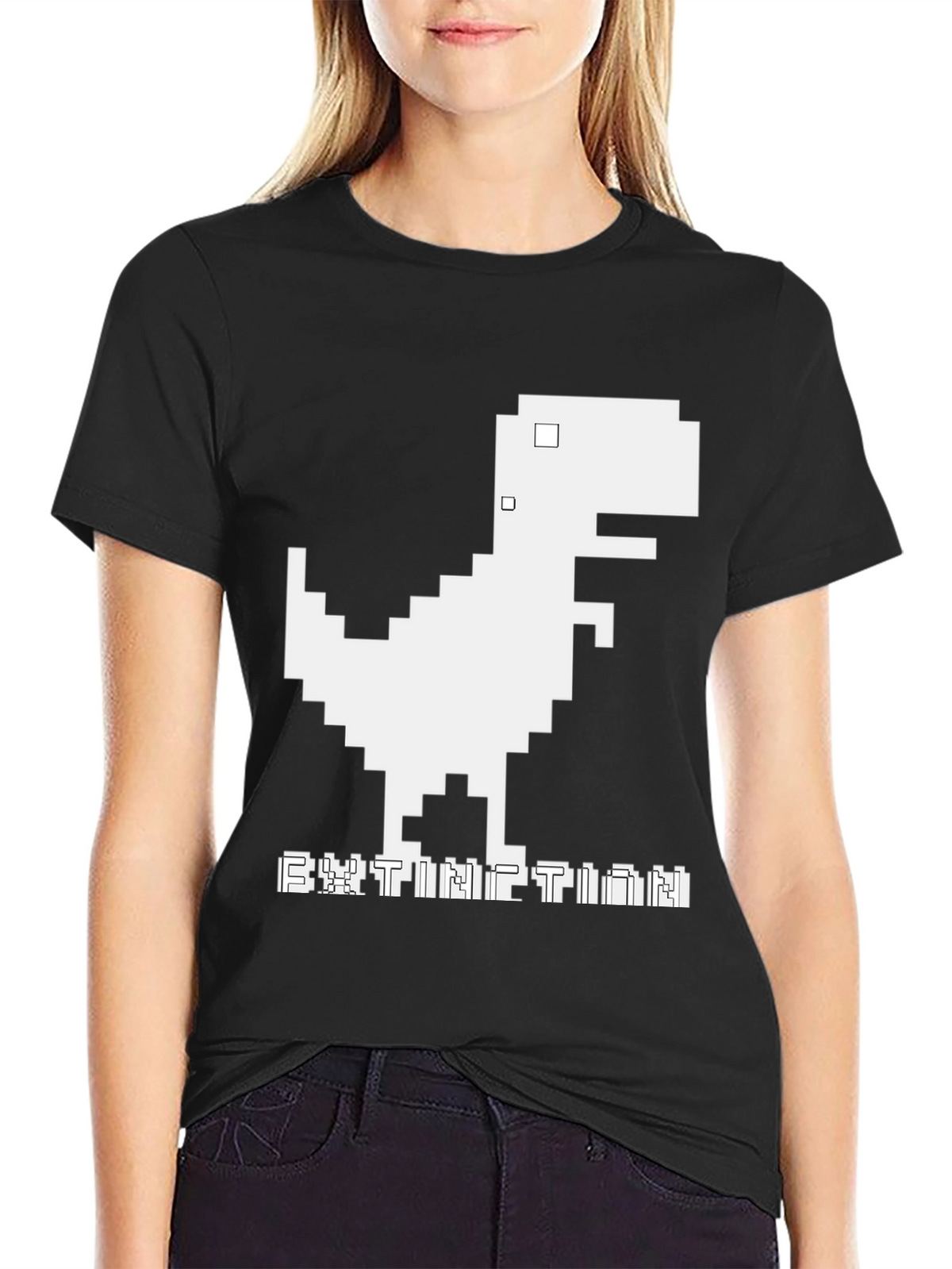Extinction Pixel Dinosaur Black T-Shirt