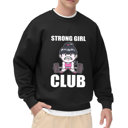 Strong Girl Club Weightlifting Crewneck Sweatshirt, Cartoon Gym Barbell Pullover, Fitness Gift For Her