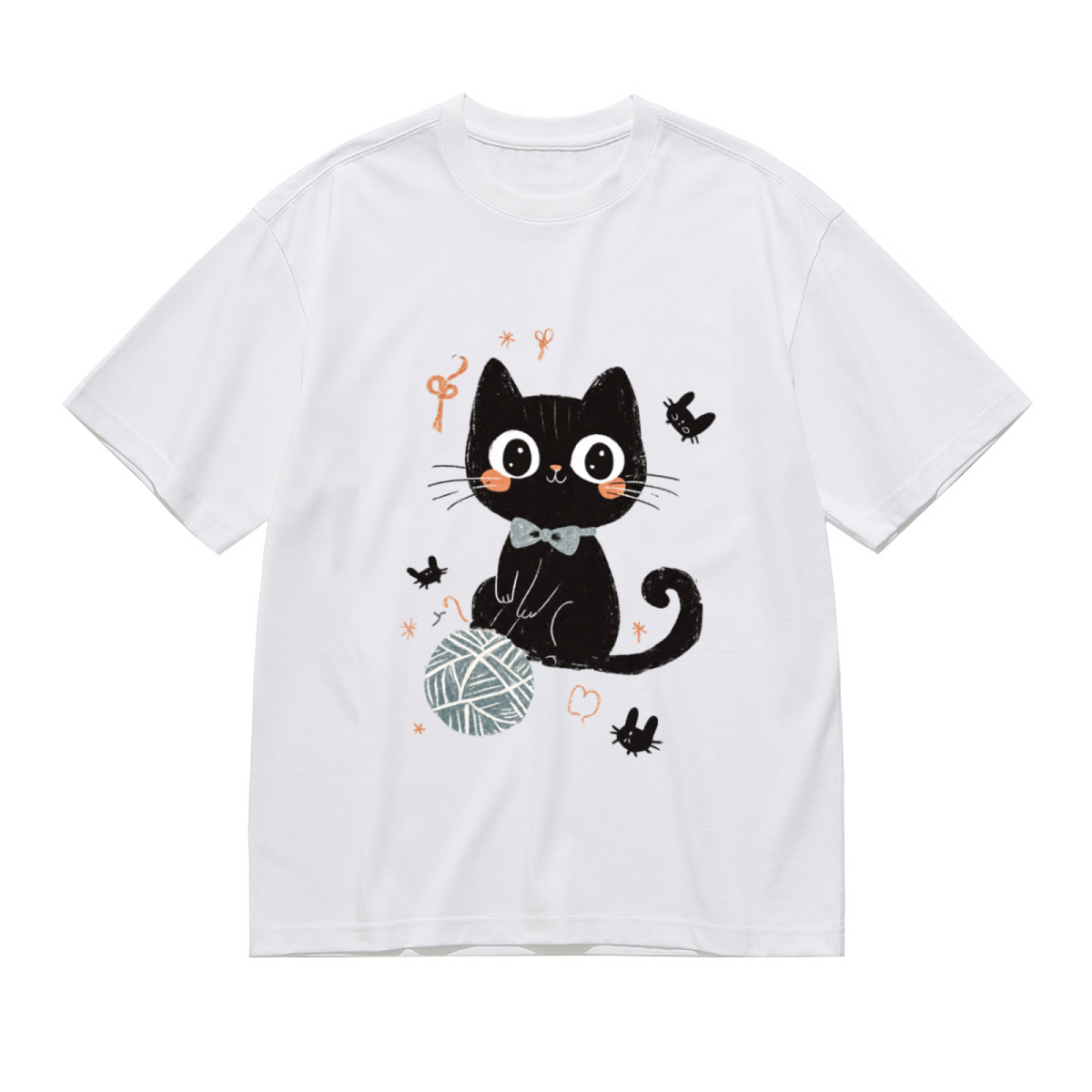 Cute Black Kitten & Yarn Ball Cartoon Graphic Shirt