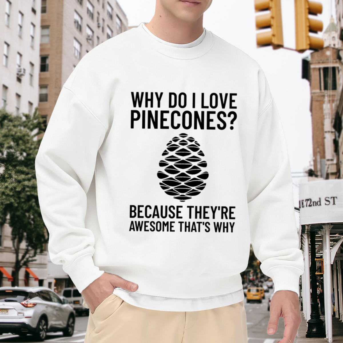 Why Do I Love Pinecones Sweatshirt | Funny Nature Quote Graphic Crewneck, Pine Cone Lover Pullover Top, Hiking Camping Gift for Women Men