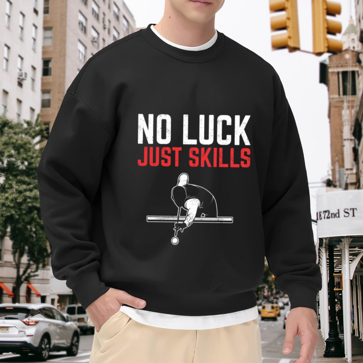 No Luck Just Skills Skateboarding Crewneck Sweatshirt, Skateboarder Grind Pullover, Skate Gift