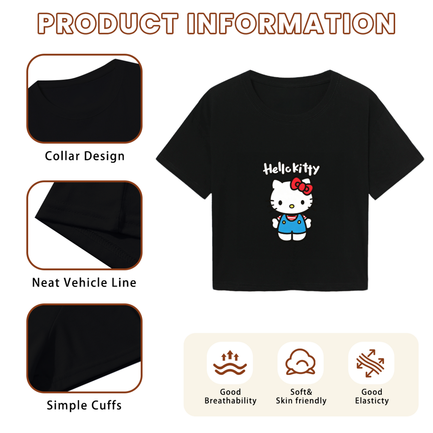 Classic Overalls Hello Kitty Black Cropped Tee