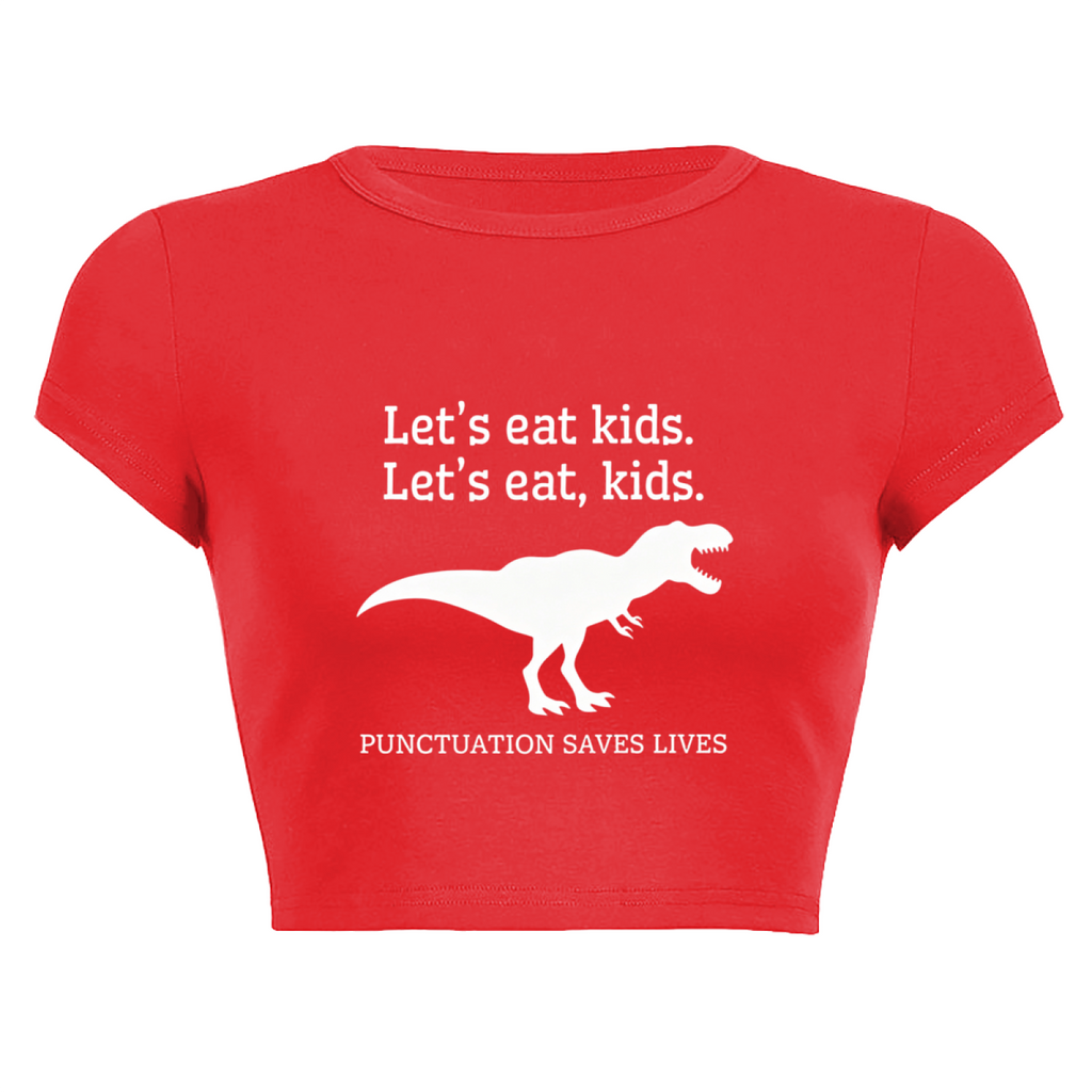 Funny Grammar Dinosaur Red Crop Tee ¨C Punctuation Saves Lives Teacher Top 6.