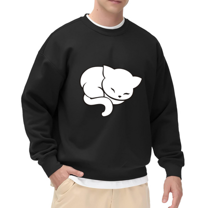 Minimalist Sleeping Cat Crewneck Sweatshirt, Cute Cozy Cat Lover Graphic Pullover
