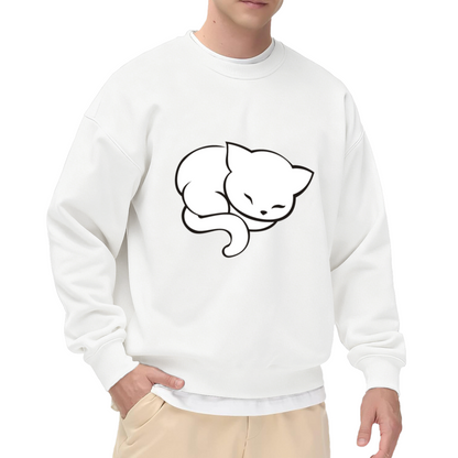 Minimalist Sleeping Cat Crewneck Sweatshirt, Cute Cozy Cat Lover Graphic Pullover