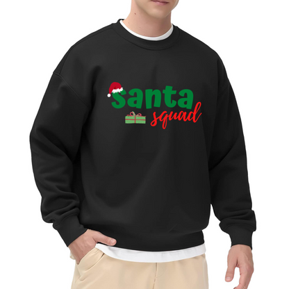 Santa Squad Christmas Crewneck Sweatshirt | Festive Gift Box Graphic Pullover, Holiday Lettering Top, Christmas Party Gift
