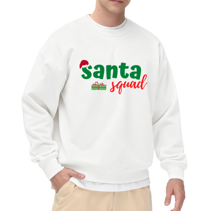 Santa Squad Christmas Crewneck Sweatshirt | Festive Gift Box Graphic Pullover, Holiday Lettering Top, Christmas Party Gift