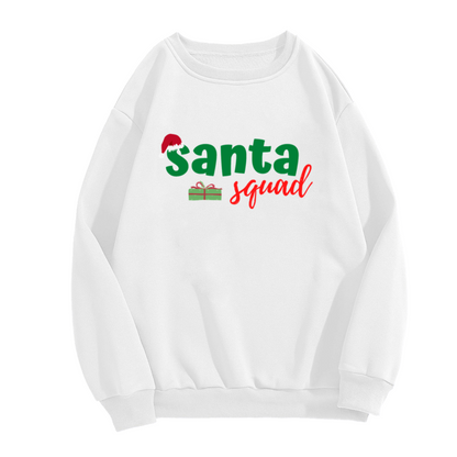 Santa Squad Christmas Crewneck Sweatshirt | Festive Gift Box Graphic Pullover, Holiday Lettering Top, Christmas Party Gift