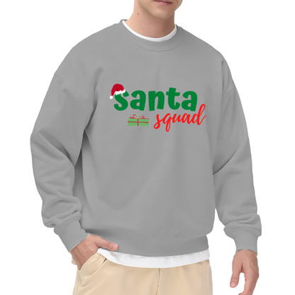 Santa Squad Christmas Crewneck Sweatshirt | Festive Gift Box Graphic Pullover, Holiday Lettering Top, Christmas Party Gift