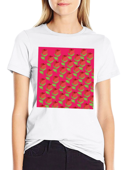 Retro Rose Pattern Tee - Black
