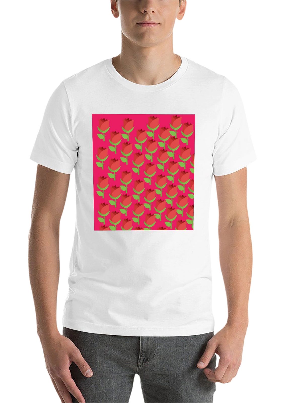 Retro Rose Pattern Tee - Black