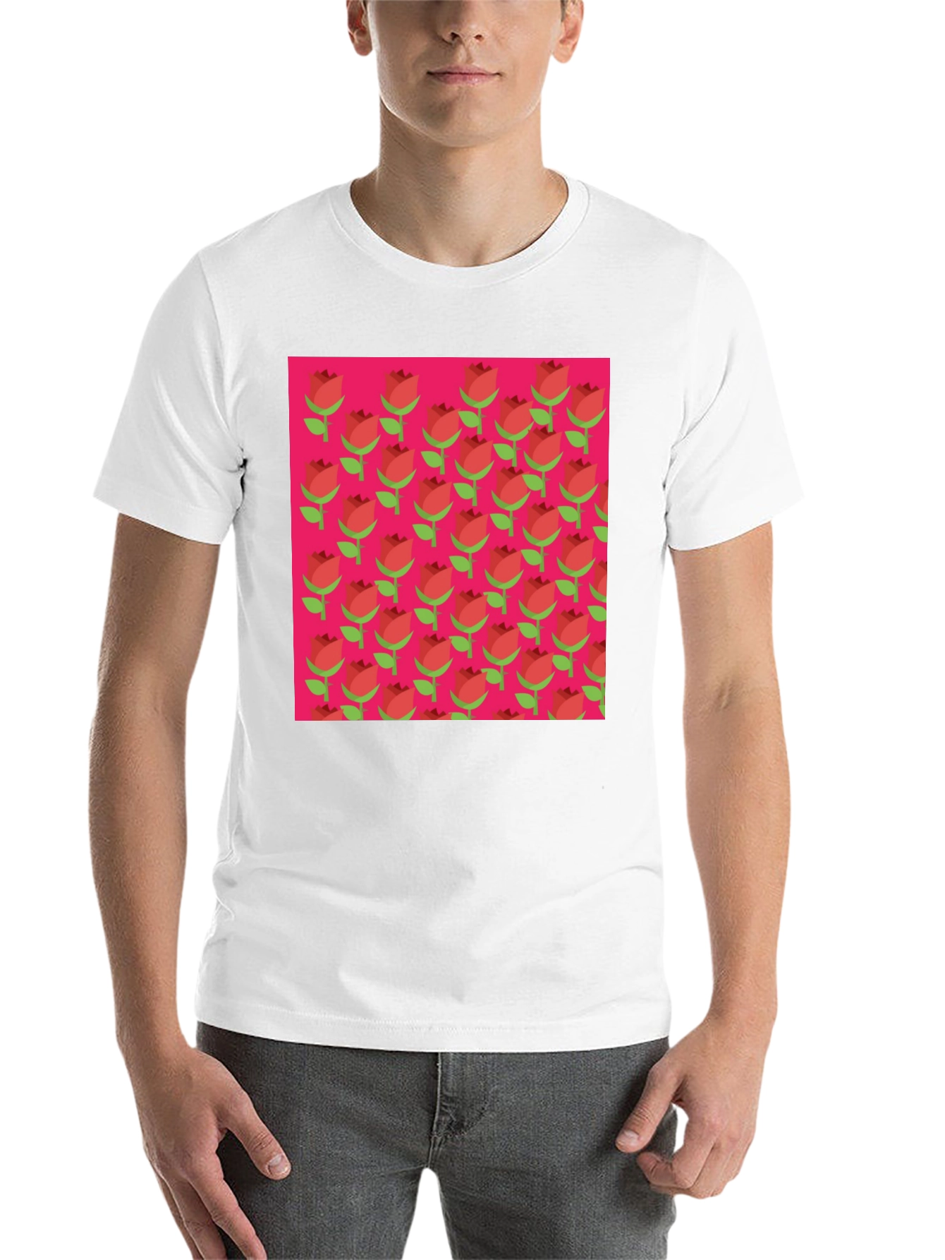 Retro Rose Pattern Tee - Black
