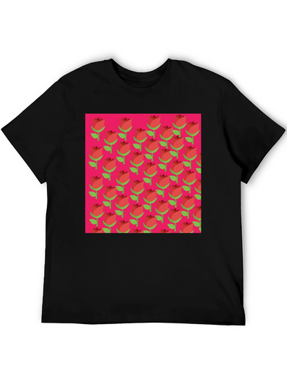 Retro Rose Pattern Tee - Black