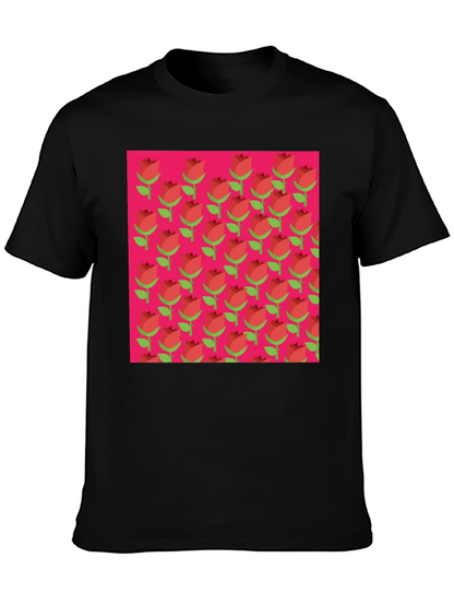 Retro Rose Pattern Tee - Black