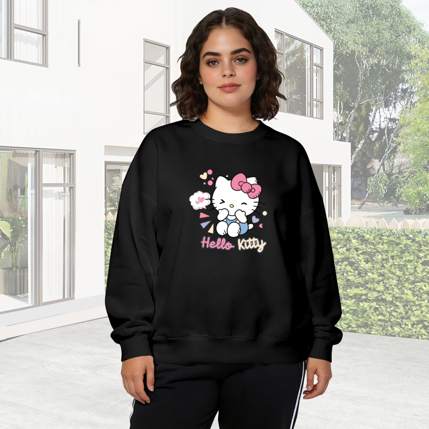 Cute Hello Kitty Hearts & Bubbles Graphic Crewneck Sweatshirt