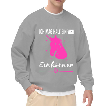 Pink Unicorn Lover Sweatshirt | Cute Cartoon Unicorn Graphic Crewneck, Quirky German Text Pullover Top, Unicorn Gift for Girls Women