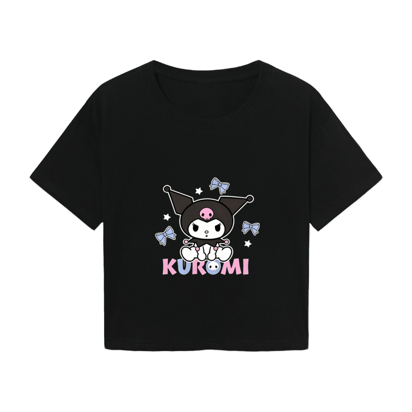Sweet Bow Star Kuromi Print Black Crop Tee
