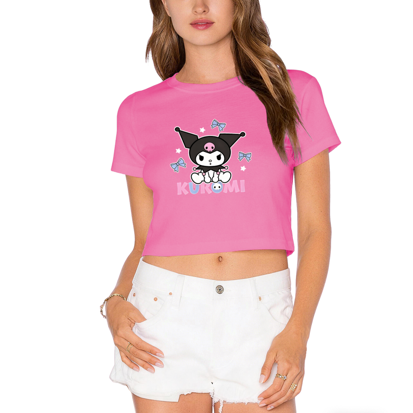 Sweet Bow Star Kuromi Print Black Crop Tee