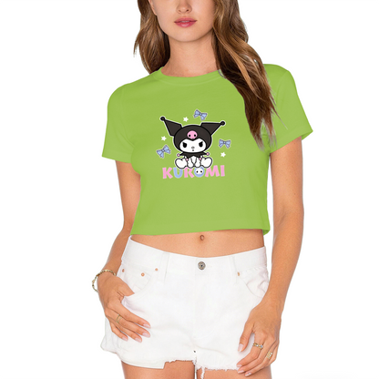 Sweet Bow Star Kuromi Print Black Crop Tee