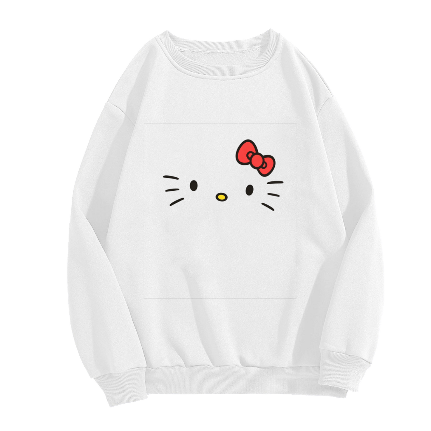 Minimalist Hello Kitty Face Classic Bow Crewneck Sweatshirt