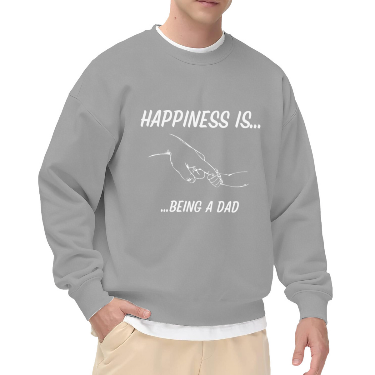 Happiness Is Being A Dad Crewneck Sweatshirt - Father Child Hands Line Art, New Dad Gift Pullover, Daddy Graphic Top