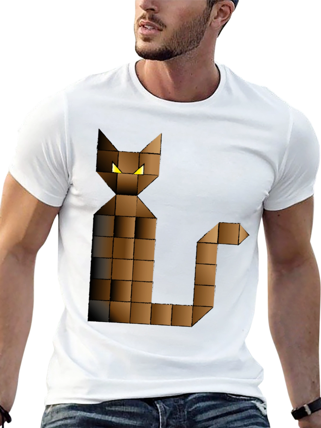 Pixel Cat Graphic Tee - Black Cotton Blend