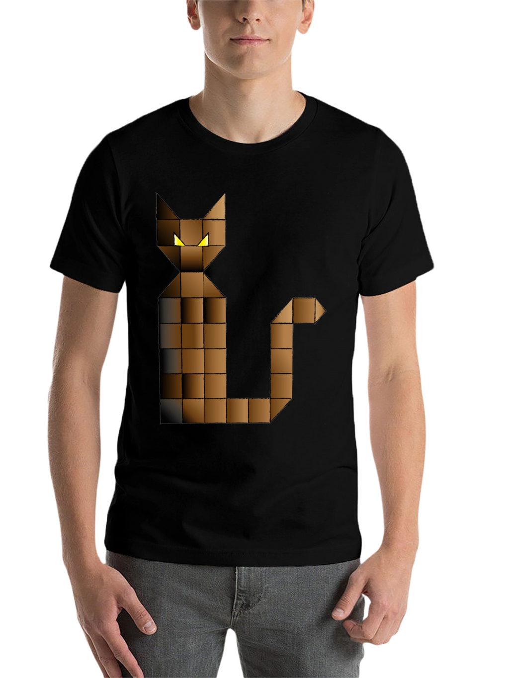 Pixel Cat Graphic Tee - Black Cotton Blend
