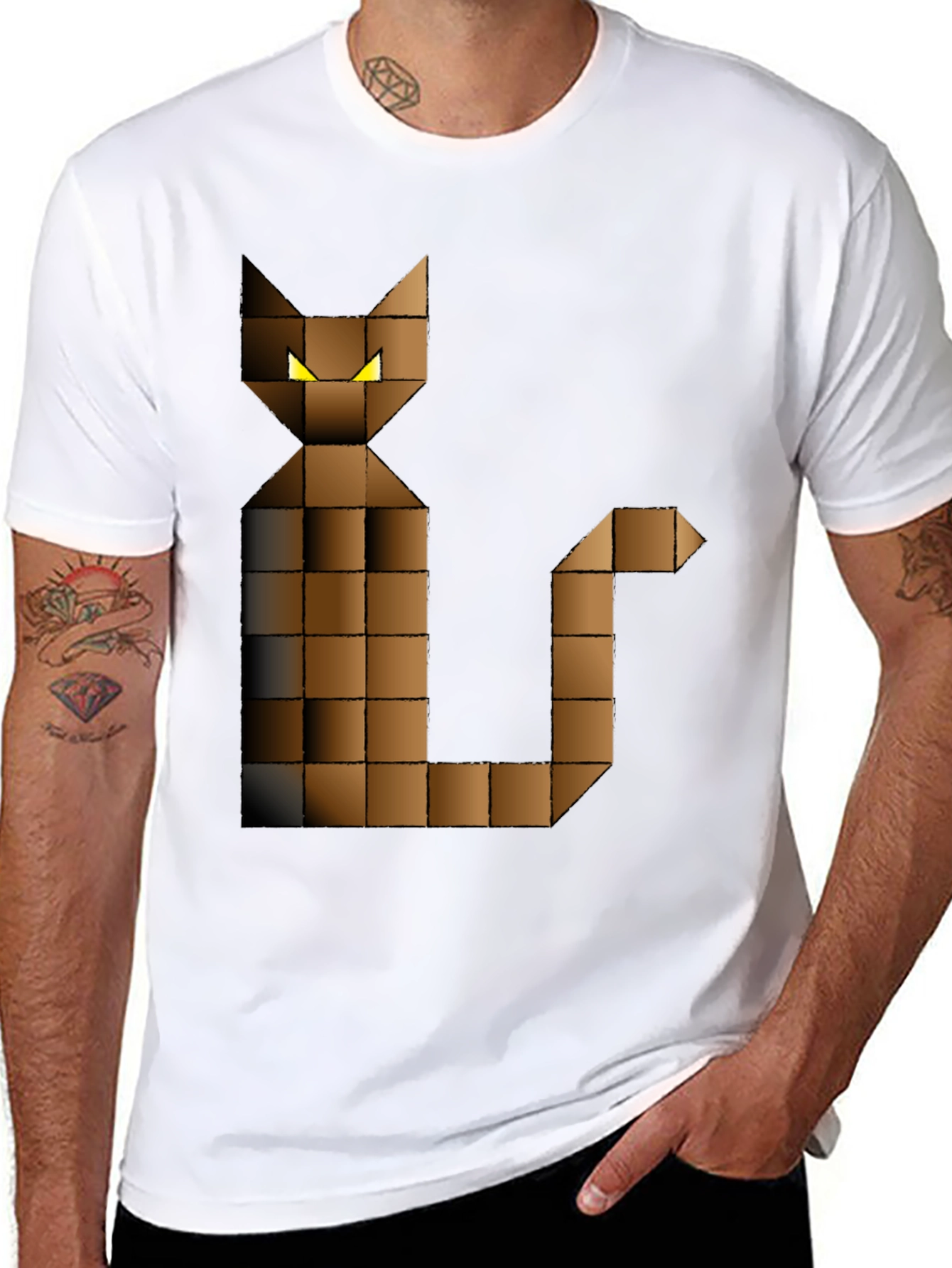 Pixel Cat Graphic Tee - Black Cotton Blend