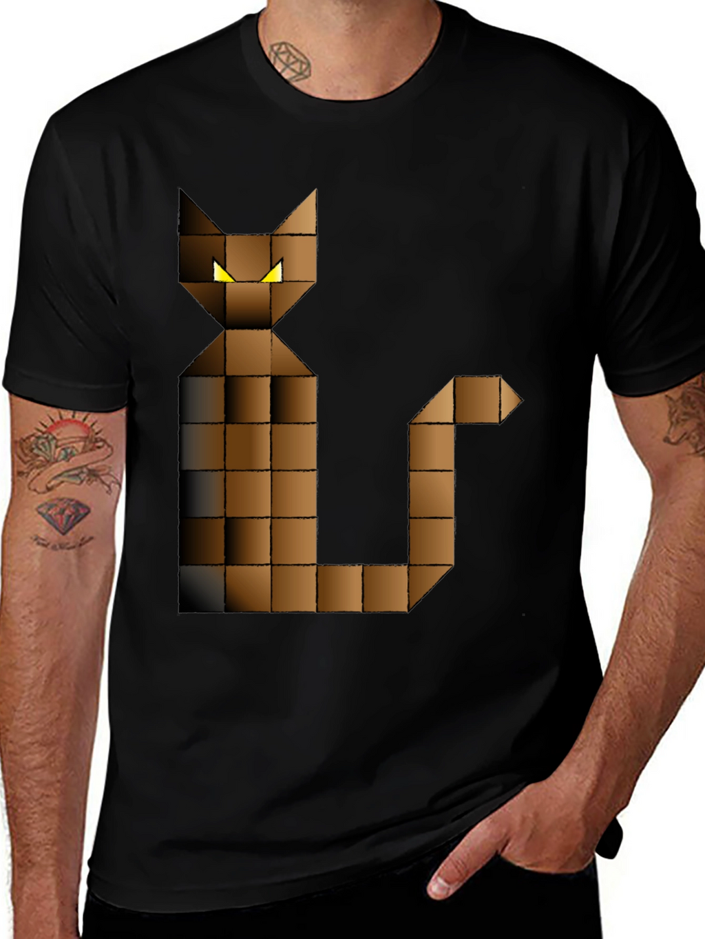 Pixel Cat Graphic Tee - Black Cotton Blend