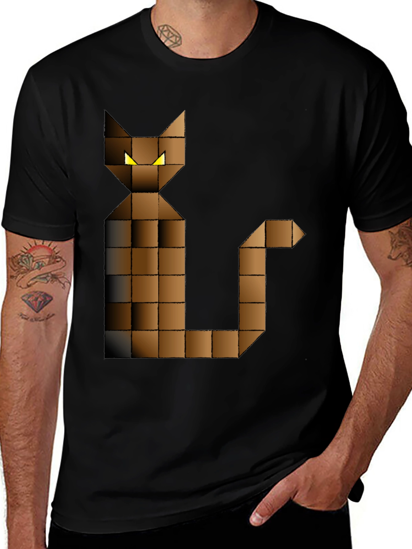 Pixel Cat Graphic Tee - Black Cotton Blend