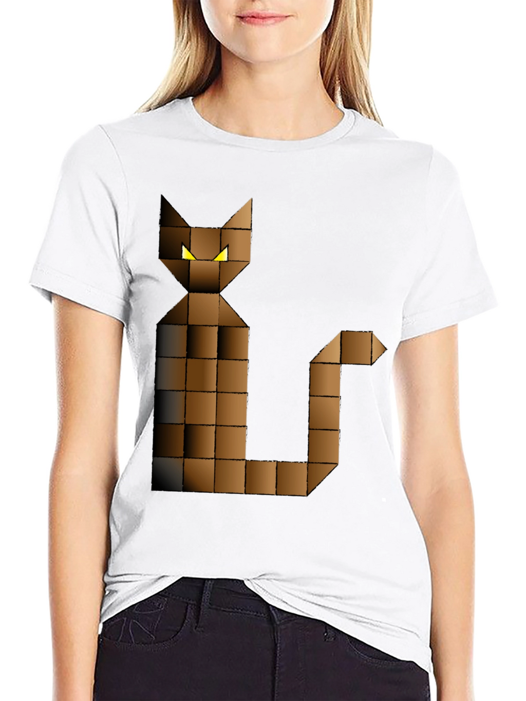 Pixel Cat Graphic Tee - Black Cotton Blend