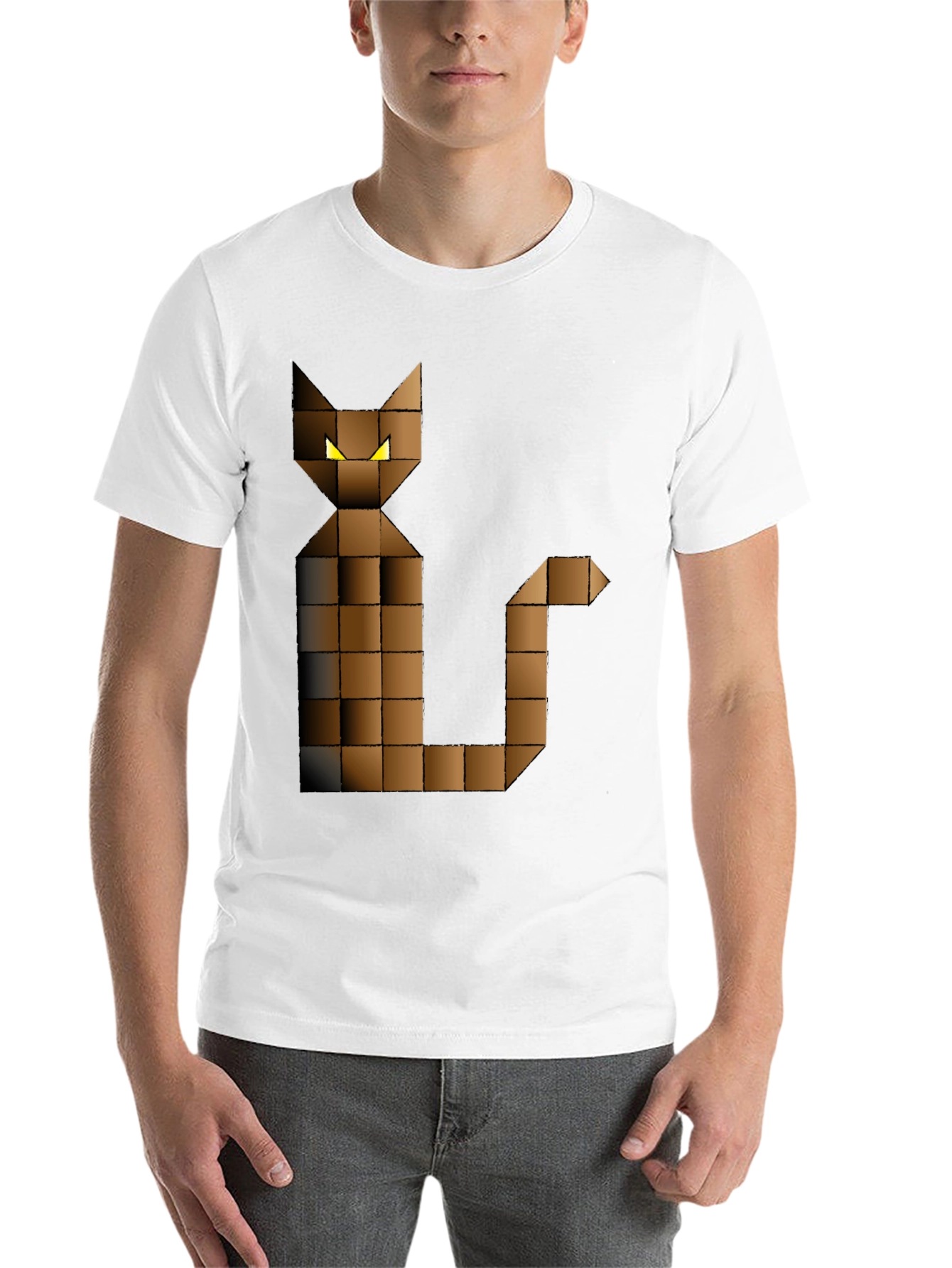Pixel Cat Graphic Tee - Black Cotton Blend