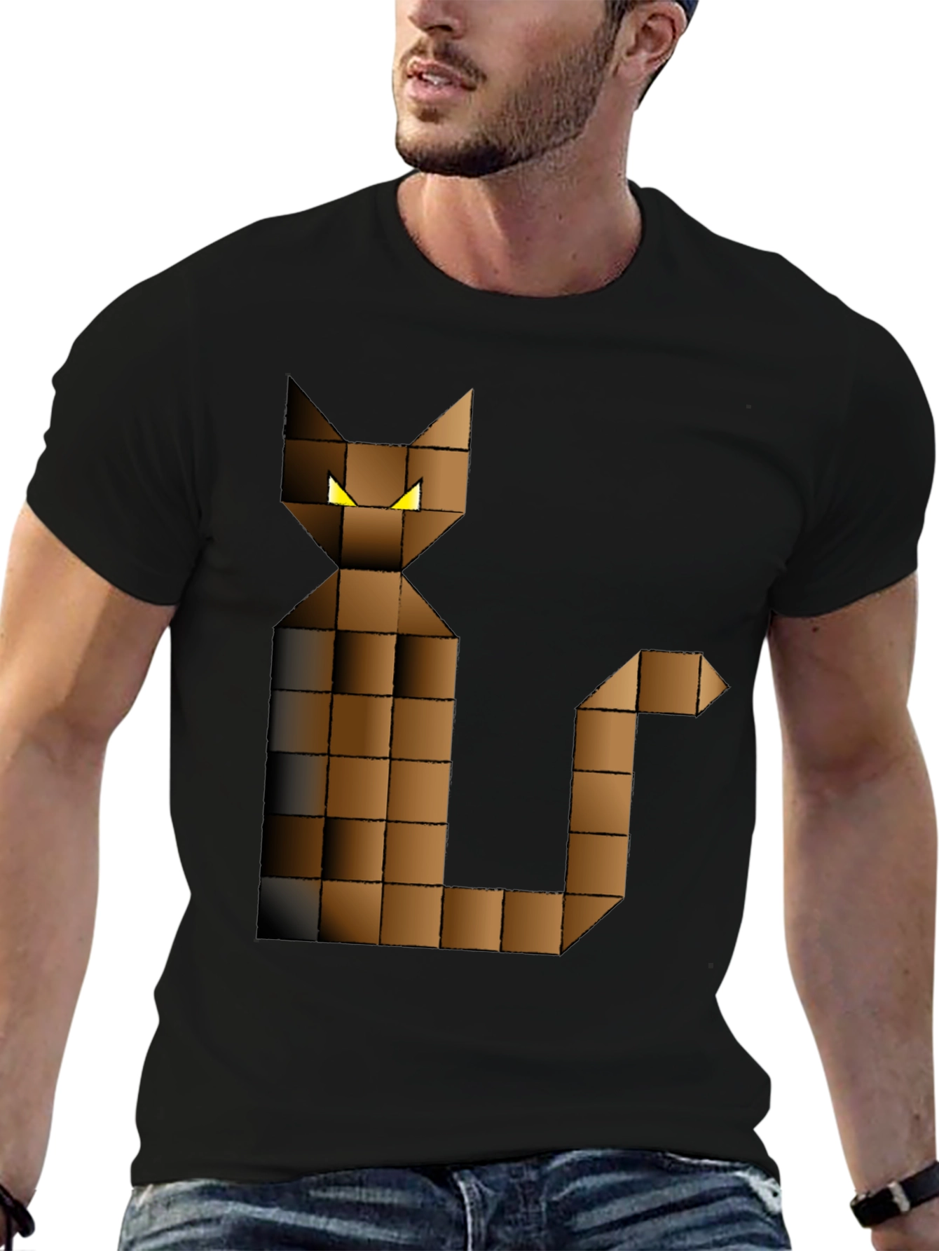 Pixel Cat Graphic Tee - Black Cotton Blend