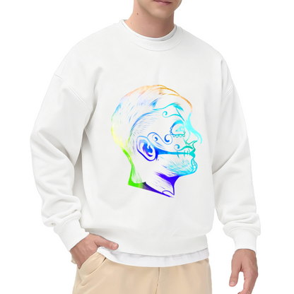 Cyberpunk Neon Glowing Male Profile Head Crewneck Sweatshirt Graphic Print