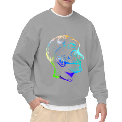 Cyberpunk Neon Glowing Male Profile Head Crewneck Sweatshirt Graphic Print