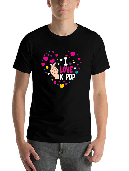 I Love K-Pop Heart Graphic Black T-Shirt