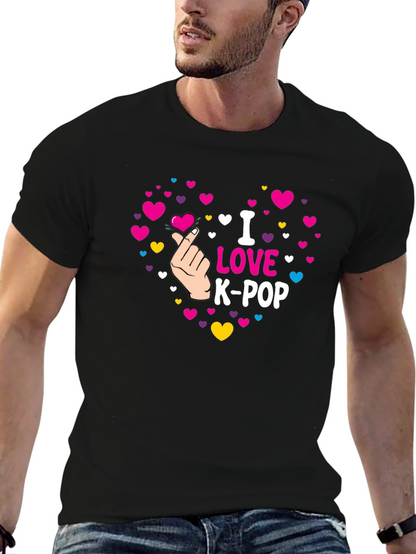 I Love K-Pop Heart Graphic Black T-Shirt