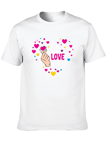 I Love K-Pop Heart Graphic Black T-Shirt
