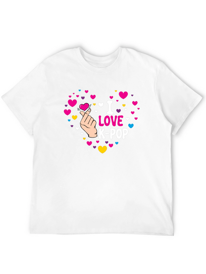 I Love K-Pop Heart Graphic Black T-Shirt
