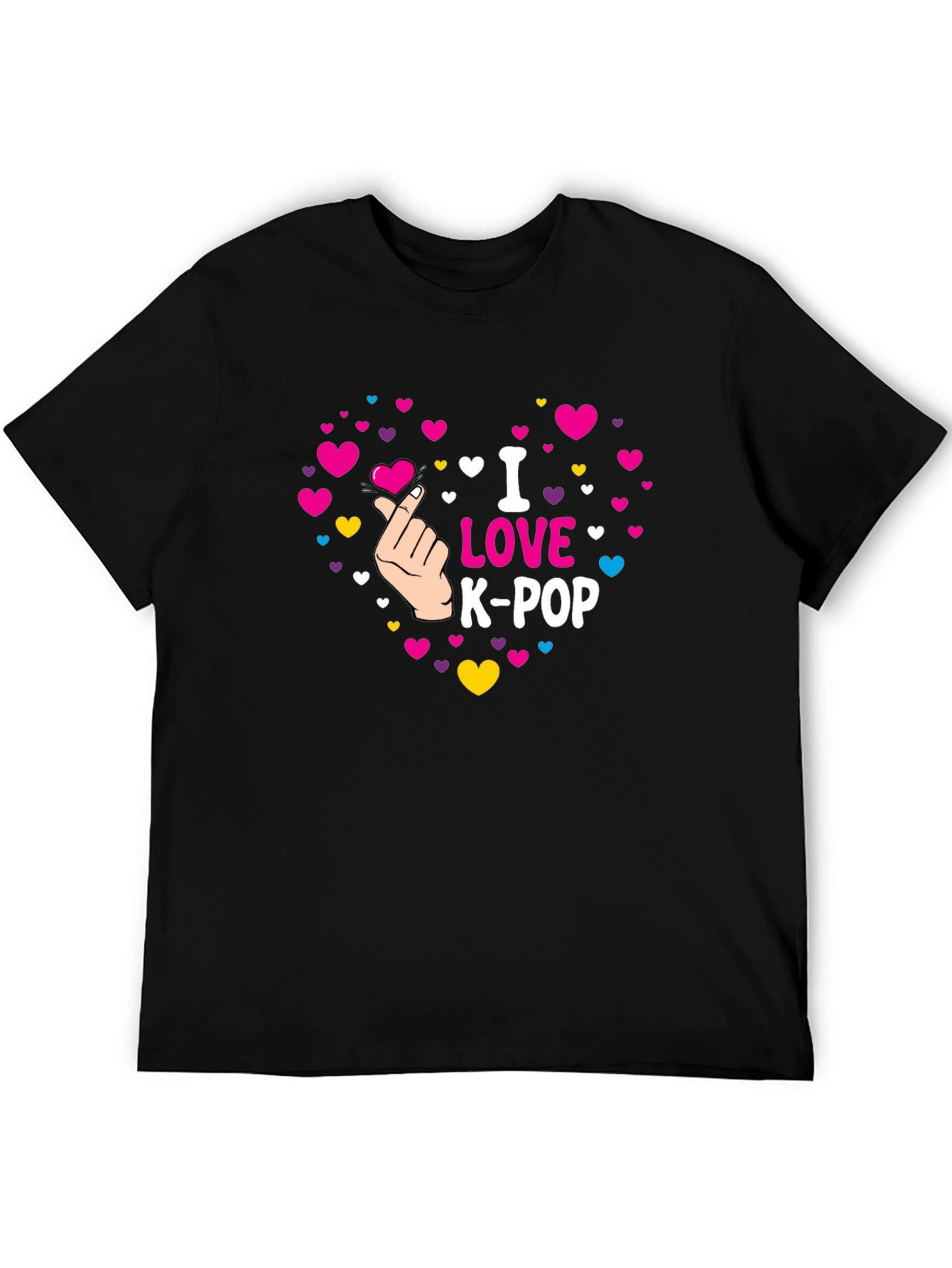 I Love K-Pop Heart Graphic Black T-Shirt