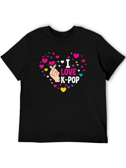 I Love K-Pop Heart Graphic Black T-Shirt