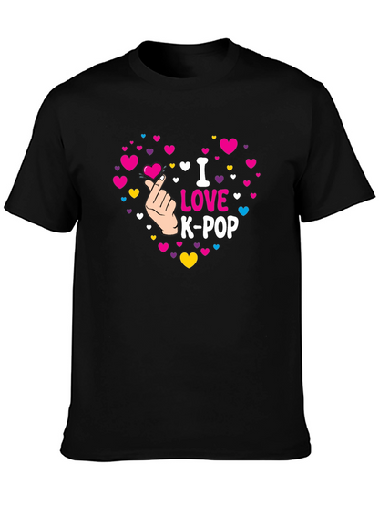 I Love K-Pop Heart Graphic Black T-Shirt